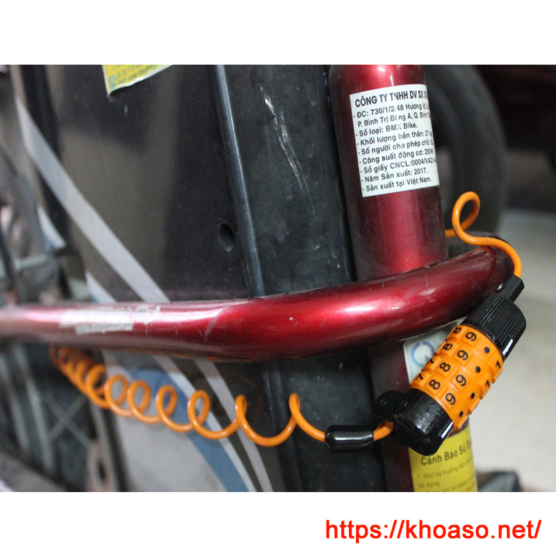Khóa dây mật khẩu chống trộm xe đạp siêu nhỏ gọn màu cam