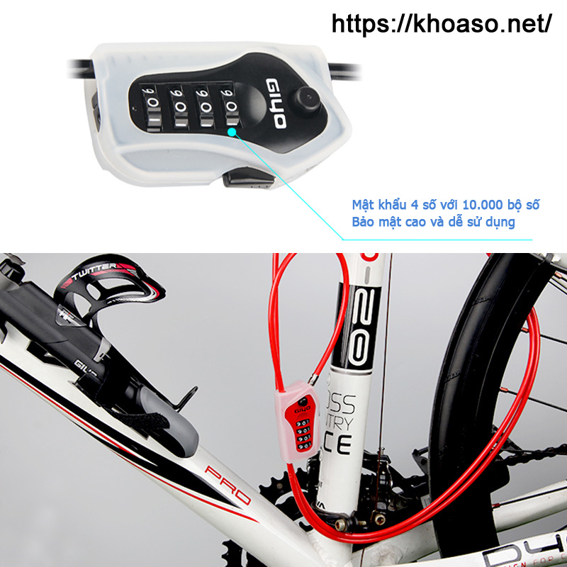Khóa dây (cáp) mật khẩu chống trộm xe đạp, hành lý GIYO L-03